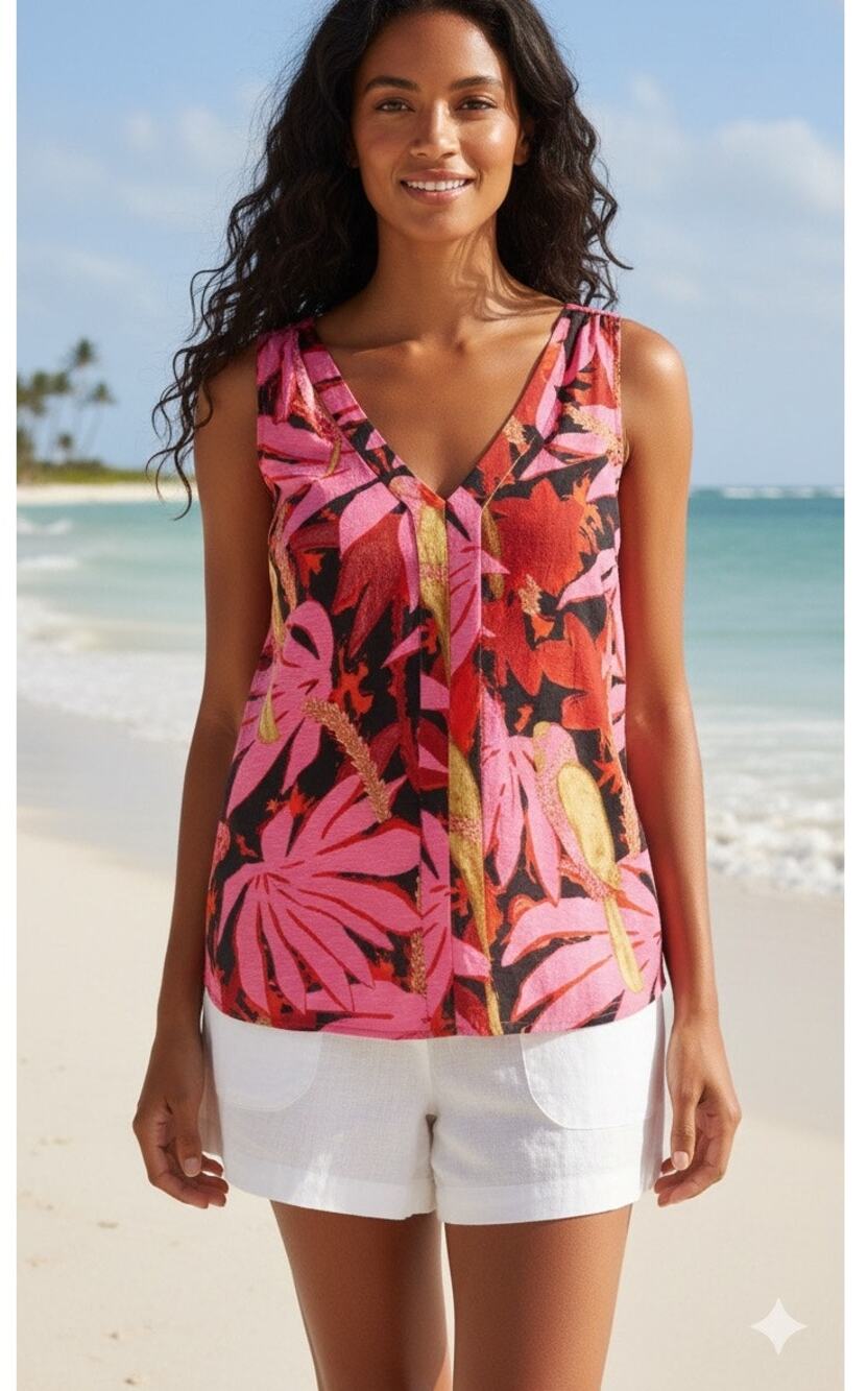 J. Crew flowy tropical print sleeveless blouse